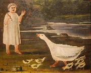 A girl and a goose with goslings, Niko Pirosmanashvili